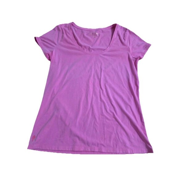 Lilly Pulitzer Pullover T-Shirt Top Short Sleeve Crew Neck Pink Large  A001115 - Picture 1 of 7